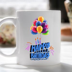 Happy birthday bunch of balloons mug chocolate bouquet