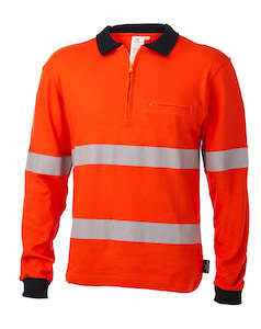 Daneunder Flame Resistant Long Sleeve Hi Vis Polo Work Shirt - Short Back