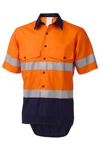 Daneunder Men's Short Sleeve Safety Work Shirt Orange/Navy