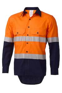 Daneunder Men's Long Sleeve Safety Work Shirt Orange/Navy