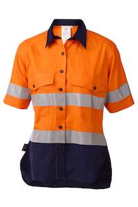 Daneunder Women's Short Sleeve Taped Safety/Work Shirt Orange & Navy