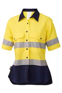 Daneunder Womens SS Taped Shirt Yellow/Navy