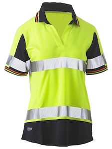 Protective clothing: BISLEY Womens Taped Hi VIs V-Neck Polo Yellow