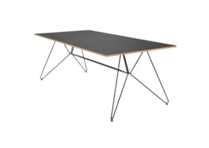 HOUE - SKETCH Indoor Table 208x95 cm. Black Frame - Black linoleum top with oiled oak edge.