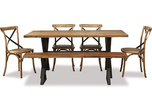 Cross 1800 6-pce Dining Suite - 4 x Chairs & Bench