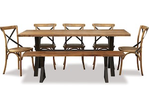 Wooden furniture: Cross 2200 7-pce Dining Suite - 5 x Chairs & Bench