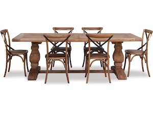 Old Elm Dining Table & Cross Chairs x 6