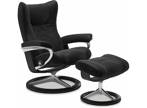 Stressless® Wing Medium Leather Recliner - Signature Base