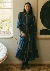 Womenswear: Tallitha Cotton/Silk Shirt Dress in Navy/Husk