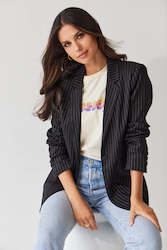 Womenswear: Boyfriend Blazer-Black Pinstripe