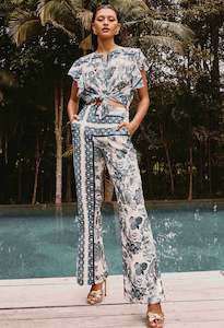 Womenswear: Bahia Stretch Linen Pant in Ink Flé Print