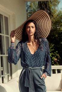 Womenswear: Phoenix Viscose Chiffon Blouse in Lapis Spot