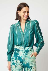 Once Was Pisces Cotton Silk Shirt in Jade