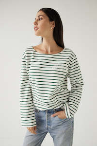 Womenswear: Satellite Tee-Green Stripe