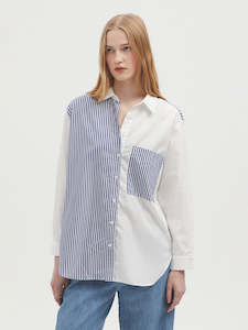 Womenswear: Poplin Shirt - Blue Stripe