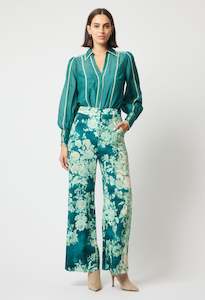 Once Was Dynasty Linen Viscose Pant in Jade Floral