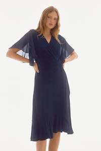 Womenswear: 251709 Silky Knit And Chiffon Flowy Wrap Dress