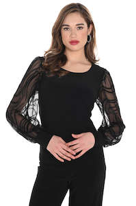 244223 Lace Sleeve Open Neck Top