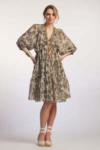 9030 Side Tie Cheetah Print Peasant Tunic