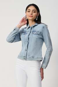 Womenswear: 241914S25 Fitted Rhinestone Denim Jacket