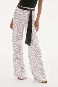 Womenswear: 251747 Satin Spot Print Belted Wide Leg Pants