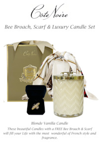 Cote Noir Bee Broach / Candle & Scarf Gift Set