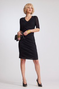 8919 Curved Seam Rouched Mesh Dress