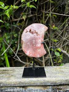 Carved Shapes Animals: Pink Amethyst Moon On Stand