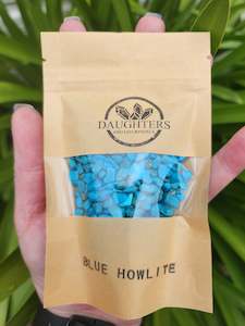 Crystal Bottles Bags: Blue Howlite Crystal Chip 100gms Bag