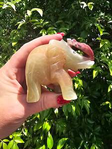 Carved Shapes Animals: Banded Calcite Elephant Small B