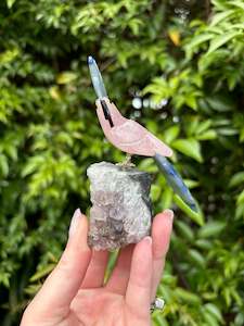 Carved Shapes Animals: Rose Quartz & Blue Quartz Parrot