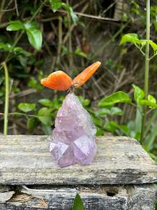 Orange Calcite Butterfly On Amethyst Druze Base