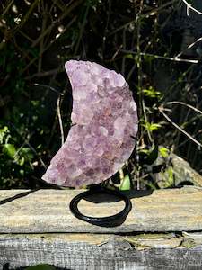 Stars Moons: Amethyst Druze Moon on Metal Stand large