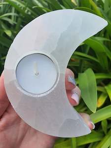 Selenite Candle Holder Moon