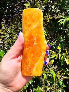 Flat Bases Freeforms: Orange Calcite Free Form Piece A