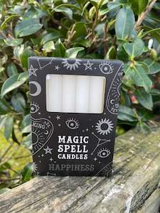 Spell Candles Holders: White HAPPINESS Magic Spell Candles x12