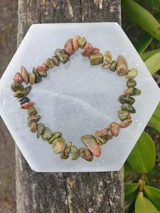 Chip Bracelets: Unakite Crystal Chip Bracelet