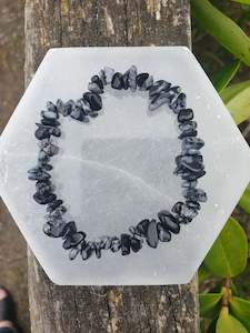 Chip Bracelets: Snowflake Obsidian Crystal Chip Bracelet 