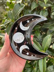 Trinket Box Dish Bowl: Ceramic Crescent Moon Trinket Dish