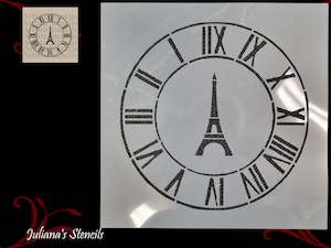 Clock face & eiffel tower roman numerals furniture premium paint stencil 250mm diameter