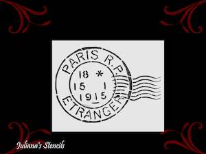 furniture Stencils: Vintage Paris postage stamp furniture paint  stencil 25.4cm x 17cm