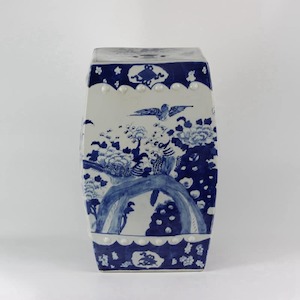 Peony & Bird Square Chinoiserie Stool