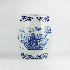 Peony & Bird Hexagonal Chinoiserie Stool