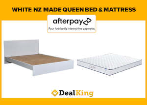 WHITE NZ MADE QUEEN SLAT BED + MATTRESS