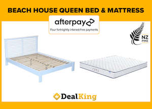 BEACH HOUSE NZ PINE QUEEN SLAT BED & MATTRESS