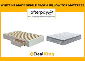 WHITE 2 DRAWER NZ MADE SINGLE SLAT BASE & PILLOW TOP MATTRESS