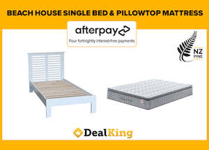 BEACH HOUSE NZ PINE SINGLE SLAT BED + PILLOW TOP MATTRESS