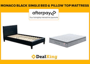 Bed & Mattress: MONACO PU LEATHER SINGLE BED & PILLOW TOP MATTRESS BLACK