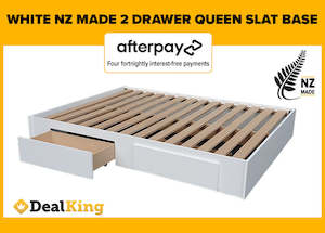 WHITE NZ MADE 2 DRAWER QUEEN SLAT BASE