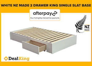 WHITE 2 DRAWER NZ MADE KING SINGLE SLAT BASE